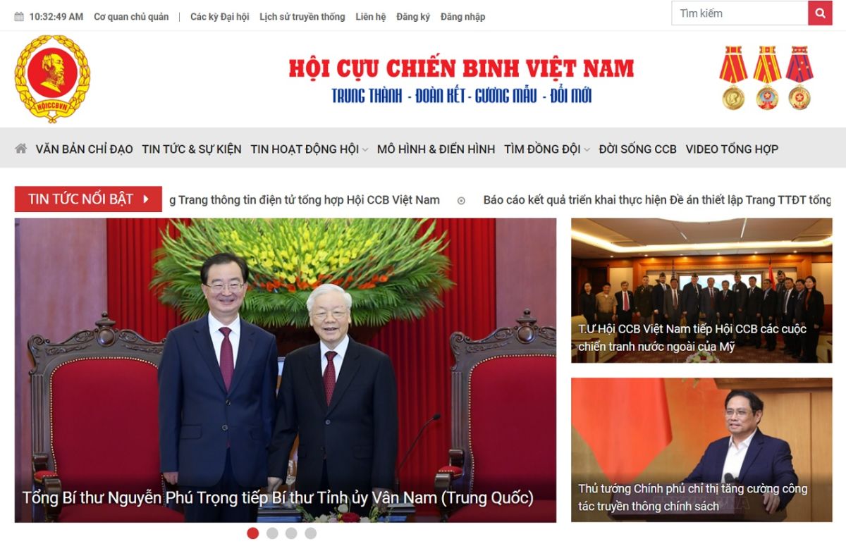 Giao diện Trang thông tin điện tử tổng hợp Hội cựu chiến binh Việt Nam