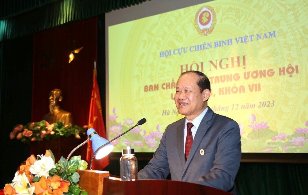 Thượng tướng Bế Xuân Trường - Chủ tịch Hội CCB Việt Nam phát biểu khai mạc Hội nghị.